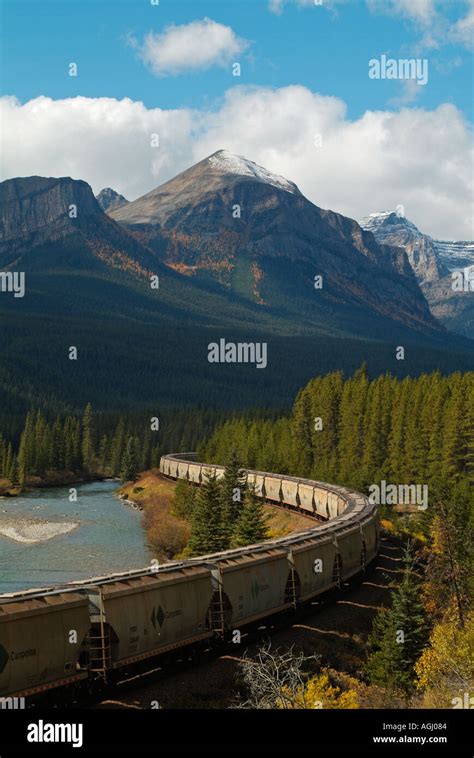 Canadian Pacific Railway Train On Morants Curve Near Lake Louise Bow