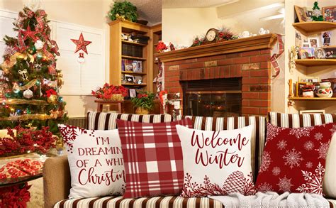 Artmag 16x16 Set Of 4 Christmas Throw Pillow Covers Decorative Outdoor