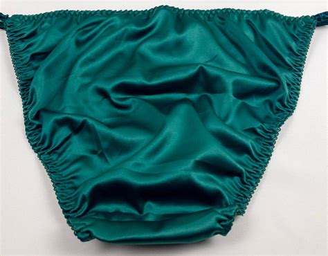 Satin String Bikini Panties Dark Green Etsy