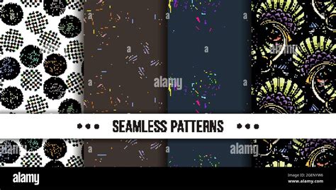 Set Of Samless Ornate Doodle Hand Drawn Abstract Patterns Vector