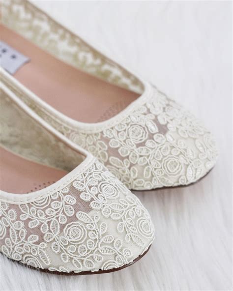 Ivory Lace Round Toe Flats With Back Pearls Women Wedding Etsy