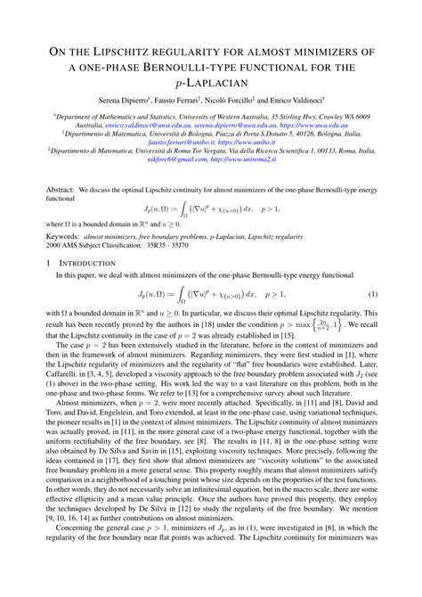 (PDF) ON THE LIPSCHITZ REGULARITY FOR ALMOST MINIMIZERS OF A ONE-PHASE ... 