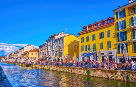 Naviglio Grande Canal In Navigli Old Neighborhood Milan Italy