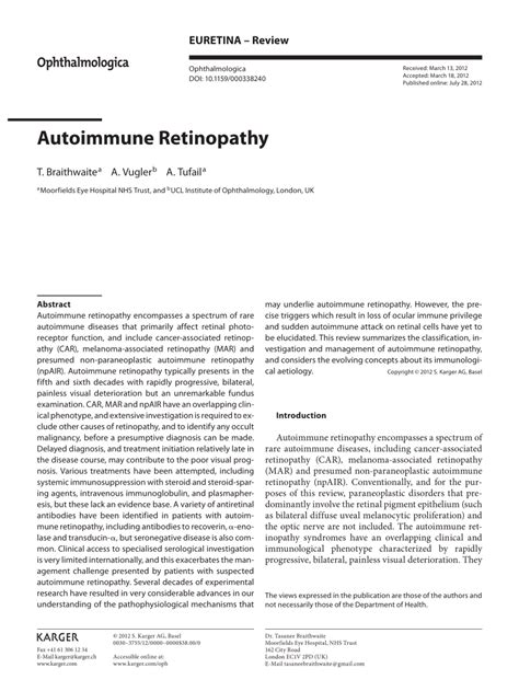 Pdf Autoimmune Retinopathy