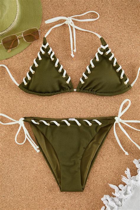 Trendyolmilla Haki Üçgen Kontrast Renk Biyeli Brazilian Bikini Takımı TBESS25BT00045 Fiyatı