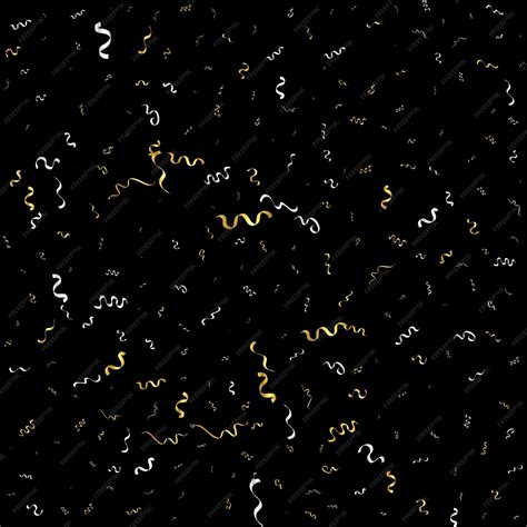 Золотое конфетти и лента стримера падают на вектор черного фона ...