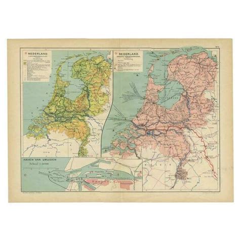 Antique Map Of The Netherlands And Ijmuiden By Beekman Schuiling