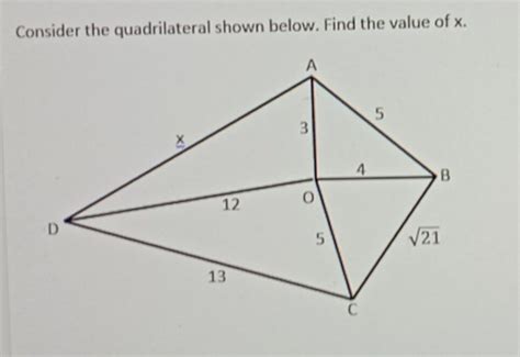 Solved Consider The Quadrilateral Shown Below Find The Value Of X Math