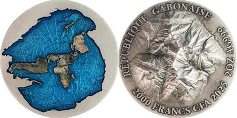 Flat Earth Oz Silver Coin Francs Gabon Antique Finish Ma