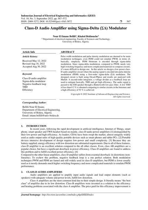 Pdf Class D Audio Amplifier Using Sigma Delta ΣΔ Modulator