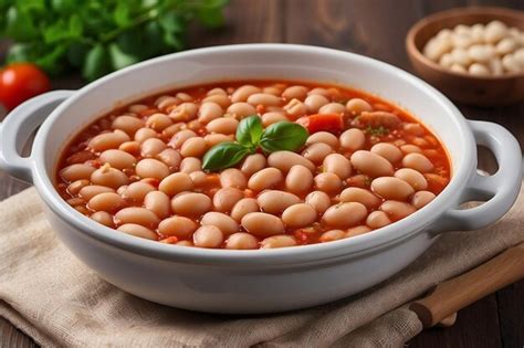 Premium Photo Stewed White Beans In Tomato Sauce