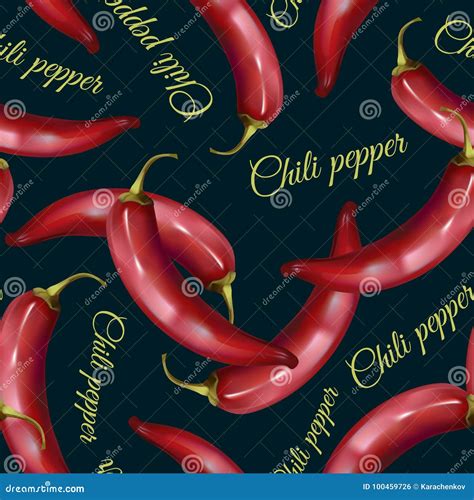 Realistic Red Hot Chili Peppers Seamless Pattern Stock Vector Illustration Of Icon Design