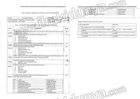 Past Papers 2022 Allama Iqbal Open University BCom Business Taxation 456