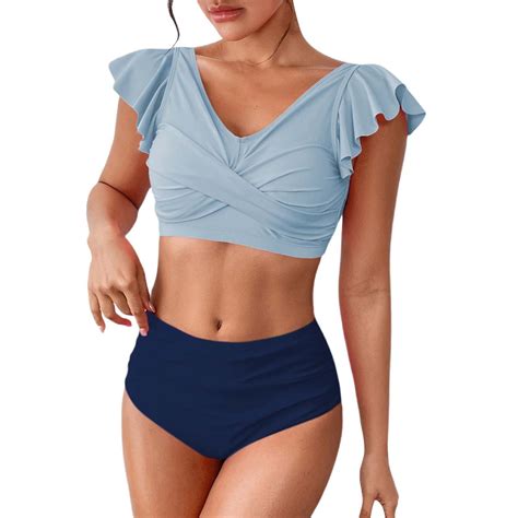 Msjuheg Ruffle Bikini Plus Size Swimsuit For Women Spaghetti Straps Swimsuit Push Up Mid Rise