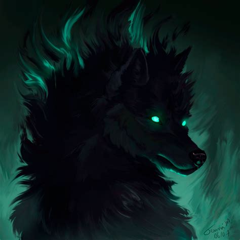 Anime Black Wolf With Green Eyes