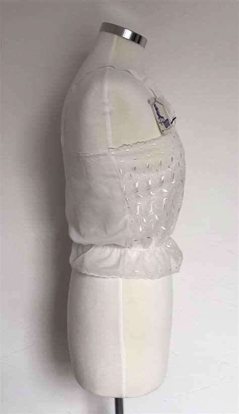 Vintage S White Nylon Camisole Peplum Bustle Chemise French Cami Sidroy Original Lingerie Uk