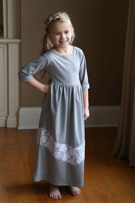 Girls Long Knit Modest Dress Gray With Lace Insert Modest Girls Dresses Modest Dresses