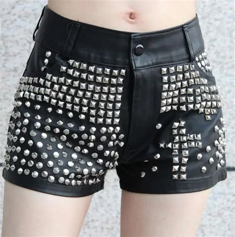 Buy Women S Punk Metal Rivet Pu Leather Shorts Lady S Ds Club Dancing