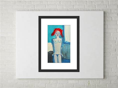 CUTE NUDE REDHEAD GIRL UNDRESSING Original Female Figurative Acrylic Painting Varnished