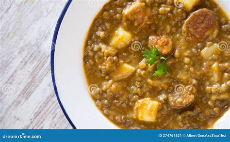 Lentil Stew With Potato Chorizo And Black Pudding Traditional Spanish