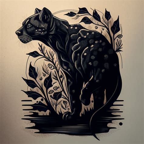 stephenfarr: Water panther tattoo, black and white, traditional tattoo