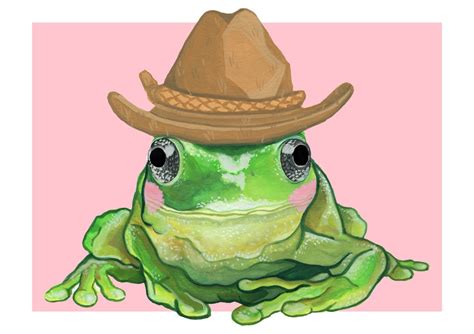 Cowboy Frog Frog Painting Frog In Hat Cute Frog Frog Art Etsy In