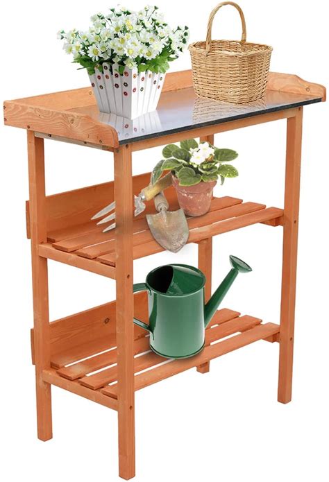 Wooden Garden Workbenchthree Layers Potting Bench Outdoor Gardening Work Bench Wooden