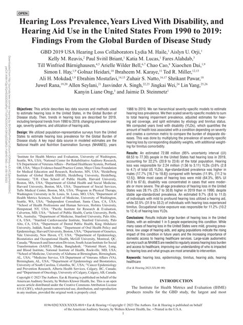 Pdf Hearing Loss Prevalence Years Lived With Disability And Hearing