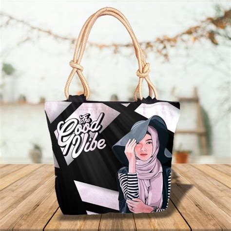 Jual Tote Bag Tali Sumbu Tas Wanita Hijab Motif Printing Shopee