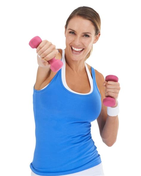 Premium Photo | Weights fitness and portrait of woman in a studio for arm strength workout