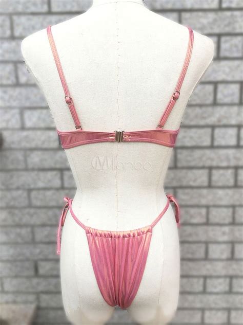 String Metallic Bikini Swimwear Thong Bikini Women Beach Swimsuit Milanoo