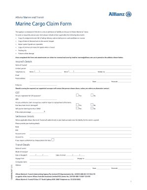 Fillable Online Marine Bcargob Claim Bformb Goods In Transit