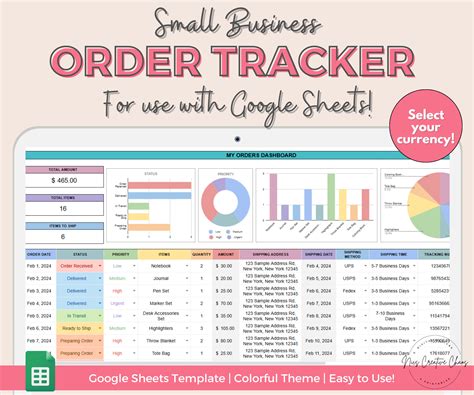 Order Tracker Spreadsheet, Google Sheets, Small Business Spreadsheet ...