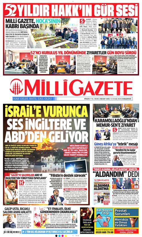 Milli Gazetesi Milli Manşet Oku Haberler 13 Ocak 2024