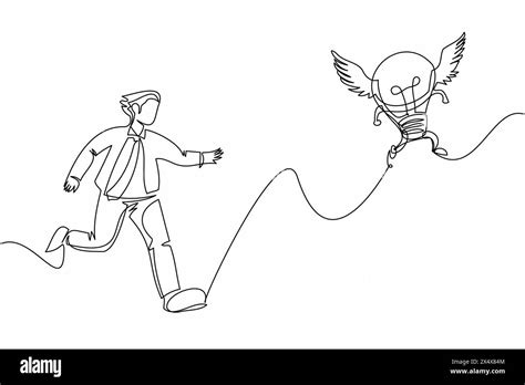 Single Continuous Line Drawing Businessman Run Chasing Try To Catch