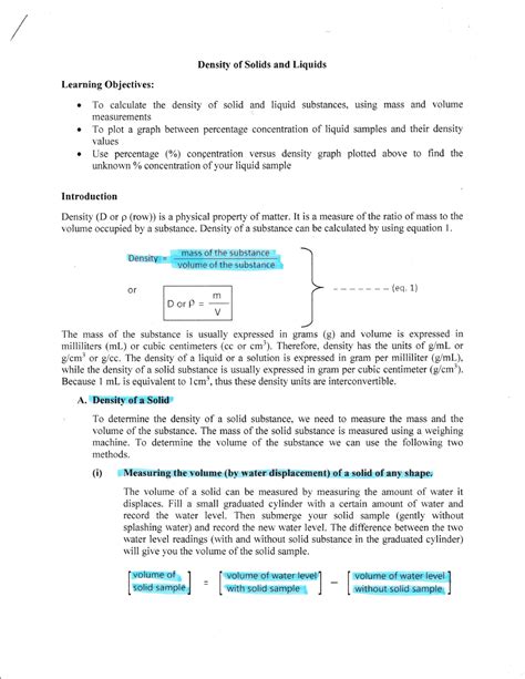 LAB 1 SCC 110 Lab 1 Density And Specific Gravity Density Of Solids