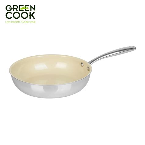 Chảo men gốm 3 lớp Inox nguyên khối Green Cook - Dùng được bếp từ - Ta