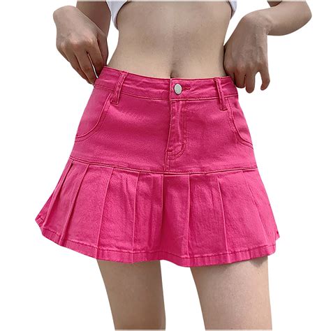 Jwzuy Womens Ruffle Short Mini Denim Skirts Casual Slim A Line Pleated