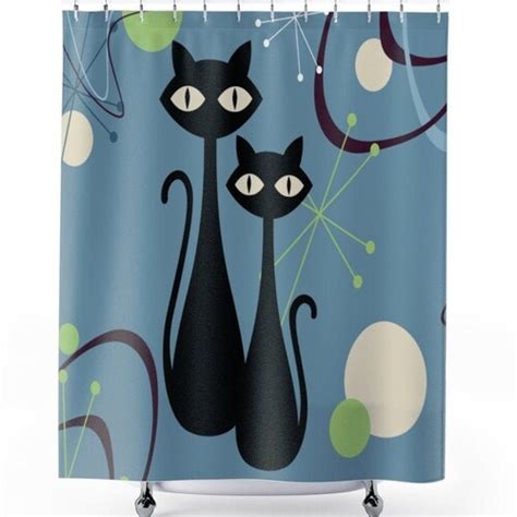 Mid Century Modern Shower Curtain Atomic Cat Shower Curtain Etsy