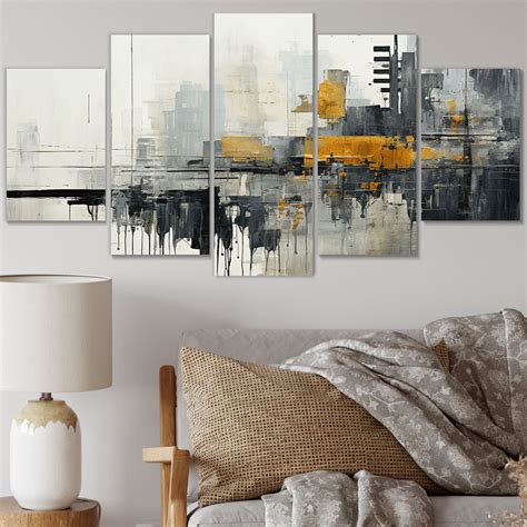 Wrought Studio Abstract Cityscape III - Abstract Collages Wall Art Living Room - 5 Panels | Wayfair