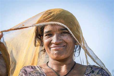 Indian Woman In The Desert Thar During Pushkar Camel Mela Near Holy