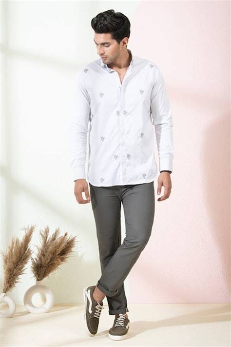 Buy Hilo Design Grey Oxford Rive Cactus Embroidered Shirt Online Aza