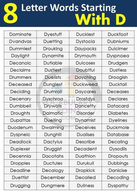 Letter Words Starting With D Vocabulary Point