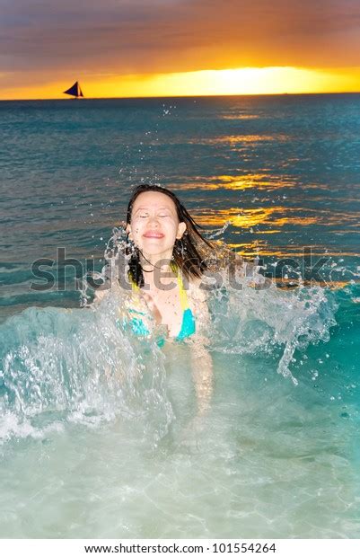 Sexy Brunette Woman Water Sunset Erotic Stock Photo 101554264 Shutterstock