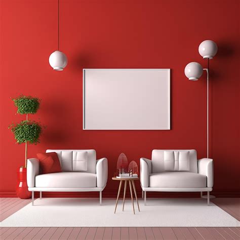 Premium Photo | A red wall with a picture of a couch and a red wall with a picture of a couch ...