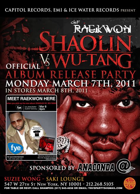 Chef RaeKwon-Shaolin vs.Wu-Tang OFFICIAL ALBUM RELEASE PARTY @ Susie ...