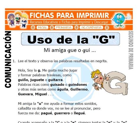 Ficha de Uso de la G Segundo de Primaria Actividades de ortografía