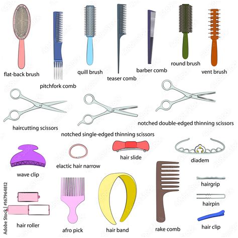 Set Of Hairdressing Tools Illustrations White Background Colored