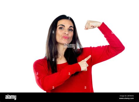 Attractive Mature Woman Wearing Red Jersey Isolated On A White Background Stock Photo Alamy