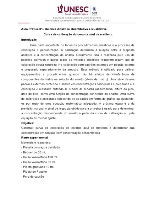 Aula Prática 26 05 Curva De Calibração Pdf Absorbância Concentração